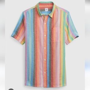 Gap Kids Linen-Cotton Oxford Shirt XXL Boys Spring Easter Rainbow Stripe 14-16